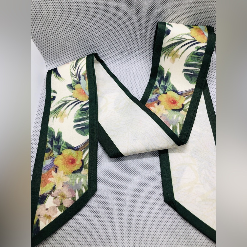 Floral Skinny Scarf in Sage Green and Teal